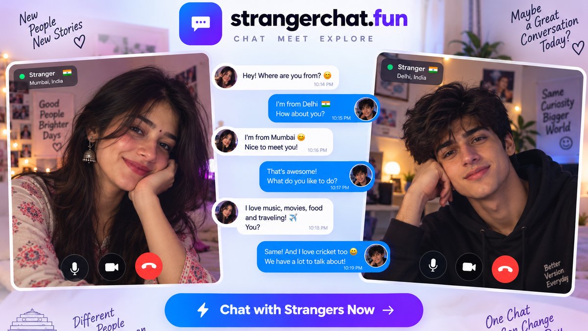 Two strangers on a free anonymous video chat, talking to strangers online on StrangerChat